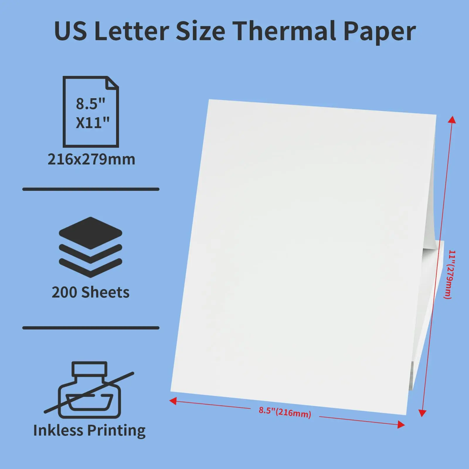 US Letter Thermal Paper 100 Sheets Quick-Dry for Receipt/Shipping Label/Office Use, 2 Sizes A4/US Letter Available – Detail 24