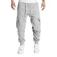 Men's Casual Sports Pants Multi-Pocket Long Trousers Cross-Border Hot Sale TEMU Comfortable Loose Fit Flat Waist Design