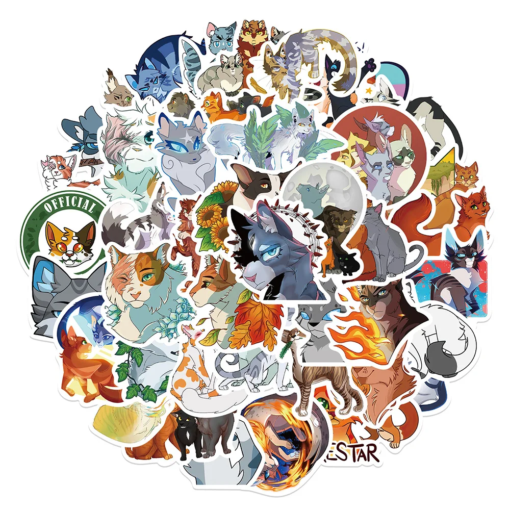 10/30/52pcs Cartoon Warriors Cats Stickers Cute Graffiti Decals Skateboard Laptop Phone Car Luggage Waterproof Sticker Kid Toy 52pcs warriors cats novel anime cartoon graffiti stickers decals stationery laptop fridge suitcase skateboard phone sticker