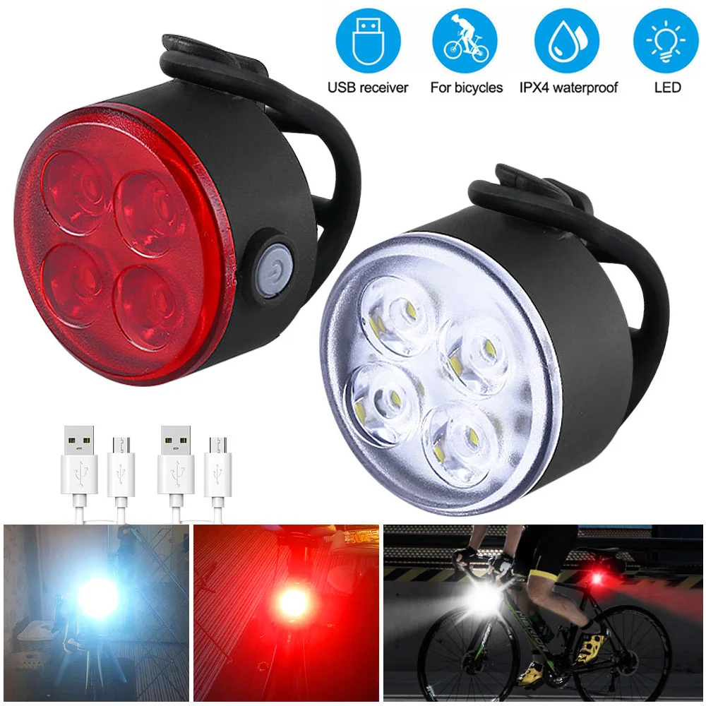 

4LED Highlight Bicycle Tail Lamp USB Charging 350mAh Mountain Cycling Lantern Waterproof Night Riding Warning Front Rear Light