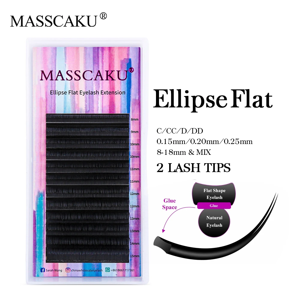 

MASSCAKU High Quality Dense Individual Mink Softer Lashes Split Tips Ellipse Shaped Natural Light Magnetic Eyelashes Extension