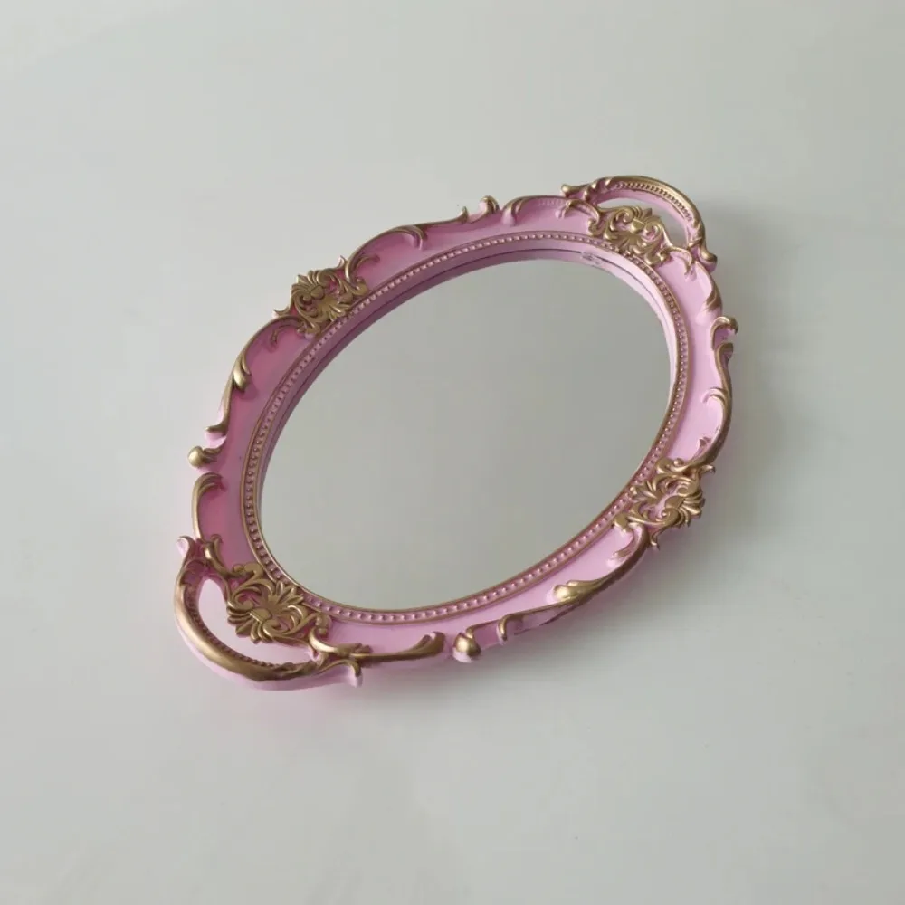 צורת אובל מראה קיר דקורטיבי צרפתי זכוכית וינטאג' חומר אחסון תכשיטים מגש גודל שולחן מראה צלחת שירות