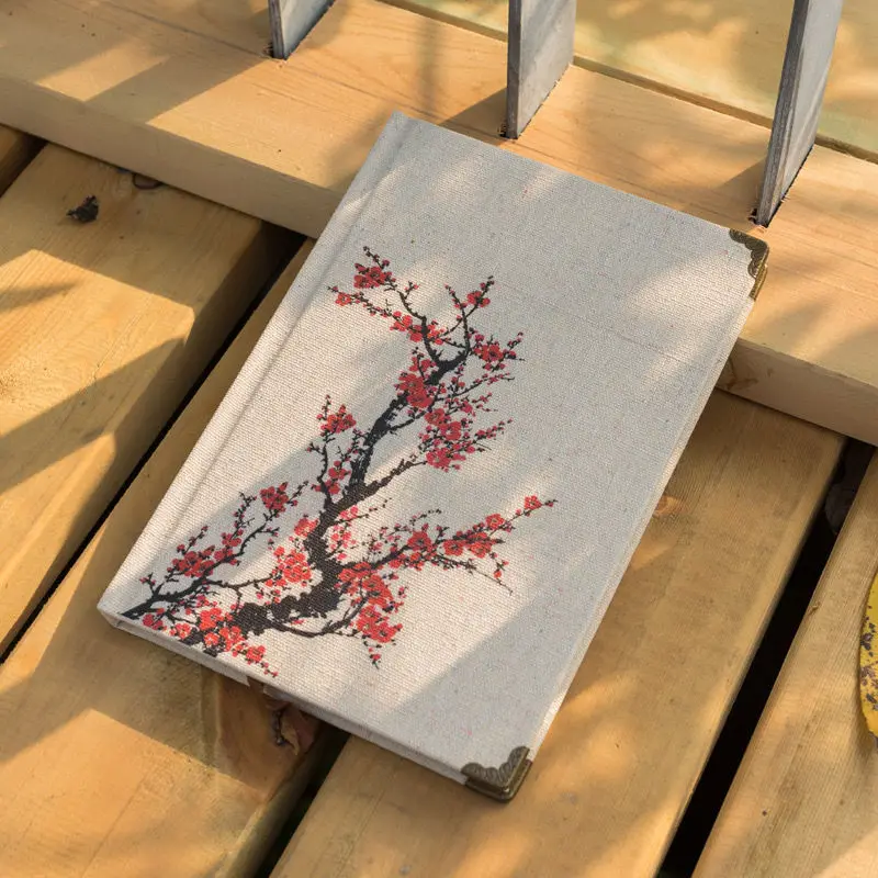 

2023 New Product Literary Retro Diary Linen A5 Notebook Horizontal Line Notepad Chinese Flowers Creative Gifts