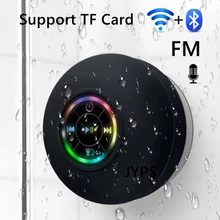 Waterproof Bluetooth Speaker Bathroom Radio Wireless Shower Speaker Black, with Microphone, RGB light, Support TF card FM radio