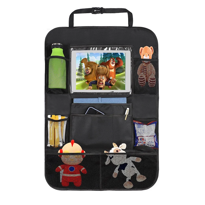 Car Seat Back Organizer Multi-Pocket Hanging Storage Bag Tablet Cup Holder Tidying Anti-Kick Mats For Kid