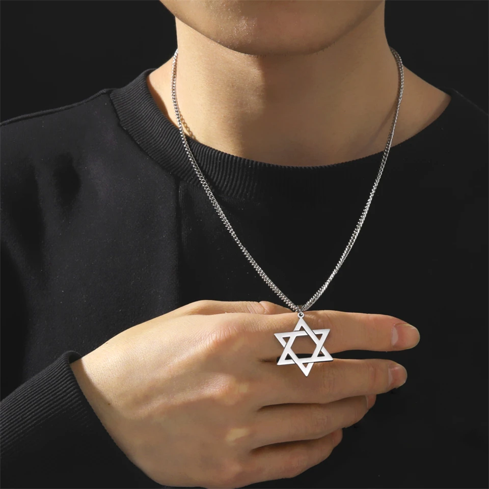 Dreamtimes Collana Stella Di David In Acciaio Inossidabile - Ciondolo Esagramma, Gioiello Ebraico Per Donna E Uomo, Regalo Con Sacchetto Di Velluto