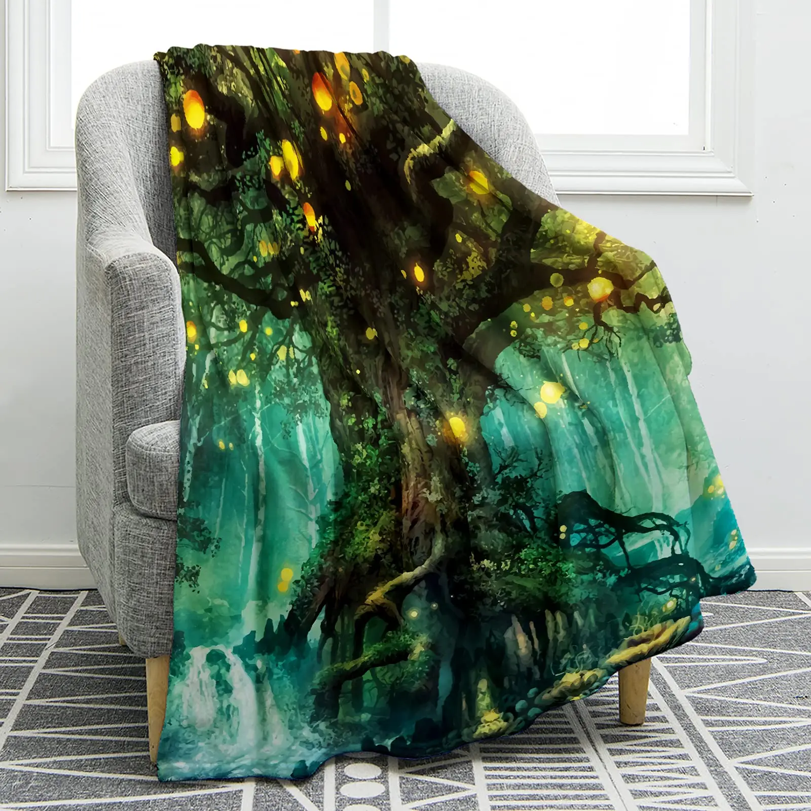 

Dreamy Forest Blanket Nature Tree Popular Elves Throw Smooth Soft Cozy Print Blanket for Sofa Chair Bed Office Birthday Gifts