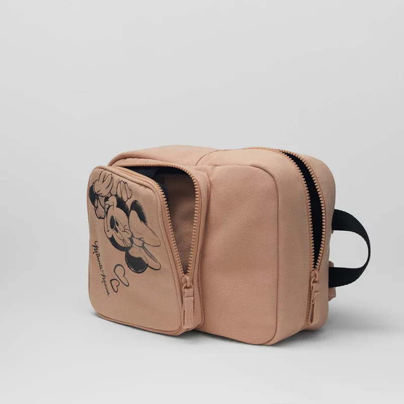 Disney Vintage Dark Pink Girl Canvas Backpack Sketch Minnie Mouse Cartoon Print Kids Backpack Brand Mini Baby Square Schoolbag 5