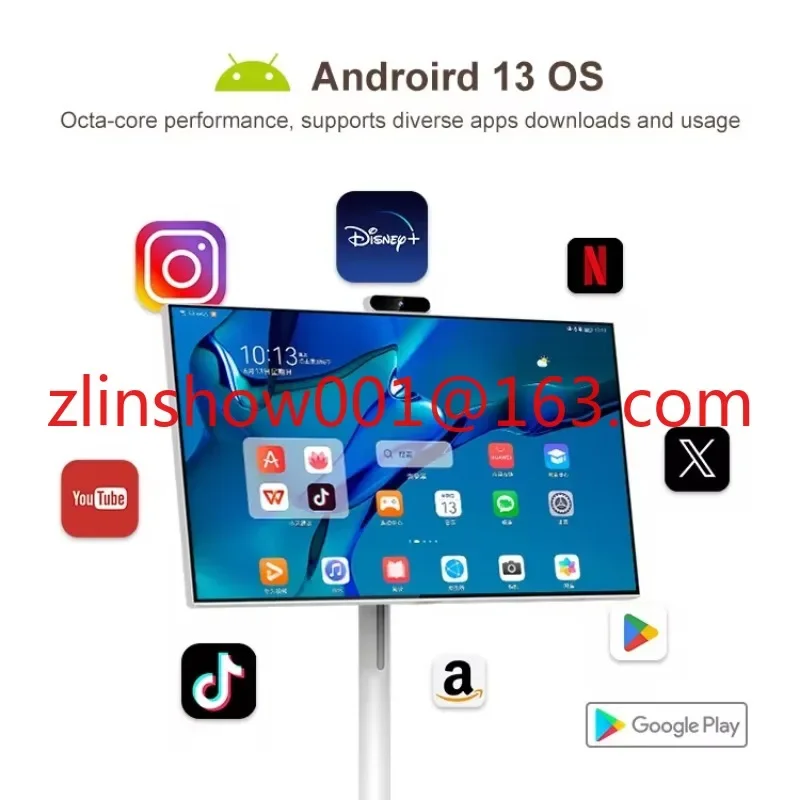 21.5 Inch Display Lcd Touch Screen Indoor Android 12 Advertising Digital Signage Portable Mobile Floor Standing Smart TV 6