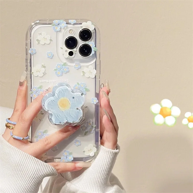 Floral Quicksand Phone Case with Stand - Cute and Soft Clear Cover