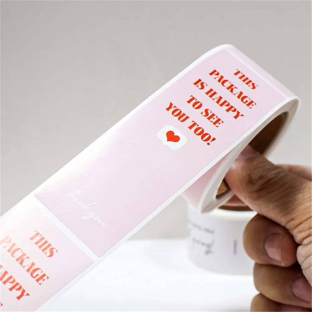 100pcs/roll Thank You Sticker Seal Labels Small Business Gift Box Packaging Decor Stickers This Package Is Happy To See You Too