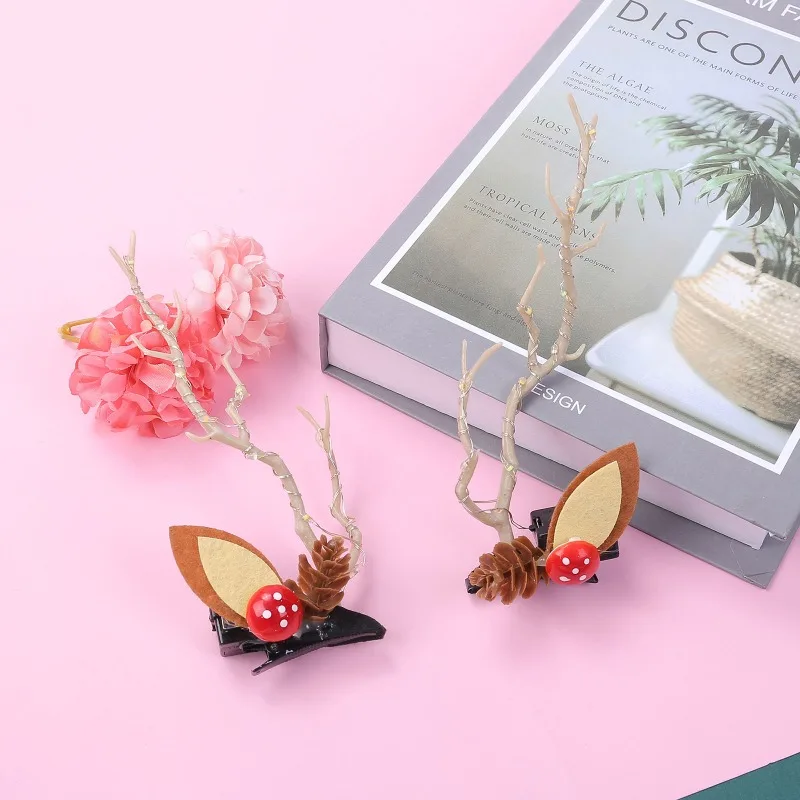 LED Cute Christmas Hair Clips Colorful Light Branches Hairpins Girls Headwear Birthday Party Decor Photo Props Hair Accessories