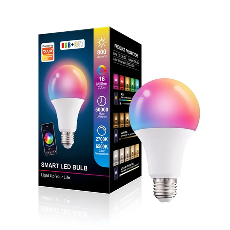 블루투스 제어 스마트 전구, E27 RGB LED 램프, 조도 조절 홈 데코, 15W