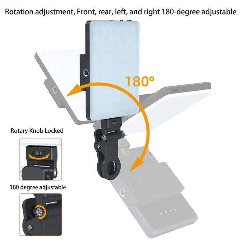 Clip Fill Video Light For Phone 3-Lighting Fill Light With Front Back Clips Rechargeable Fill Light For Photographing Video