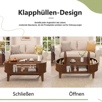 Table basse moderne Fangange, table ovale en bois de noyer 100x50x50 cm avec étagère ouverte, table de salon avec rangement dissimulé 5