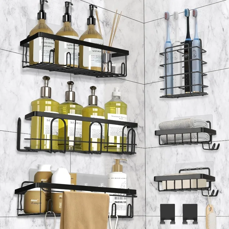 Shower Caddy 9 Pack,Adhesive Organizer for Bathroom Decor Accessories & Kitchen Storage,No Drilling,Large Capacity,Rustproof