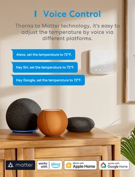 Meross Matter Smart US Wi-Fi Thermostat Compatible with 95% heating and cooling systems Work with Alexa Homekit 5