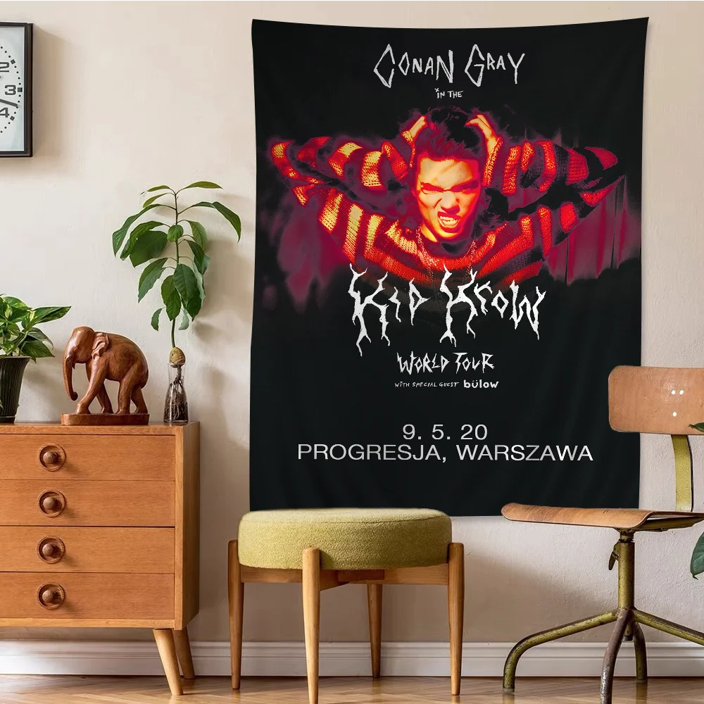 thumbnail image 1 of Tapiz de pared grande con estampado del cantante pop C-Conan G-Grays, tapiz de pared bohemio, estilo hippie, económico, para decoración del hogar, 1 of 5