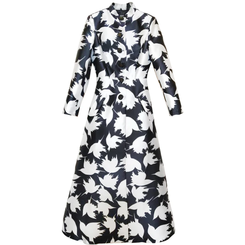 Luxury Trench Women Autumn Winter Jacquard Coat Houndstooth