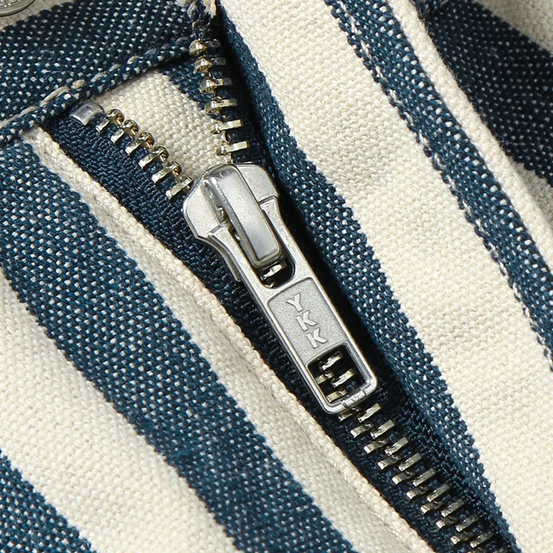 Amekaji Vertical Stripes Men's 5-Point Denim Shorts Men's Straight European And American Vintage Canvas Overalls