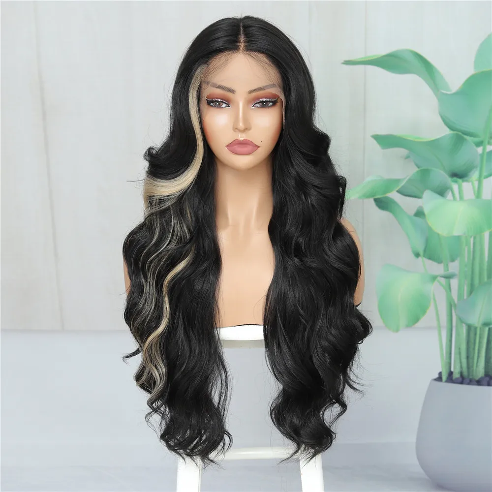 

SOKU Synthetic Lace Front Wig Ombre Brown 26Inch Body Wave Middle Part Lace Wig With Natural Baby Hair For Black Women