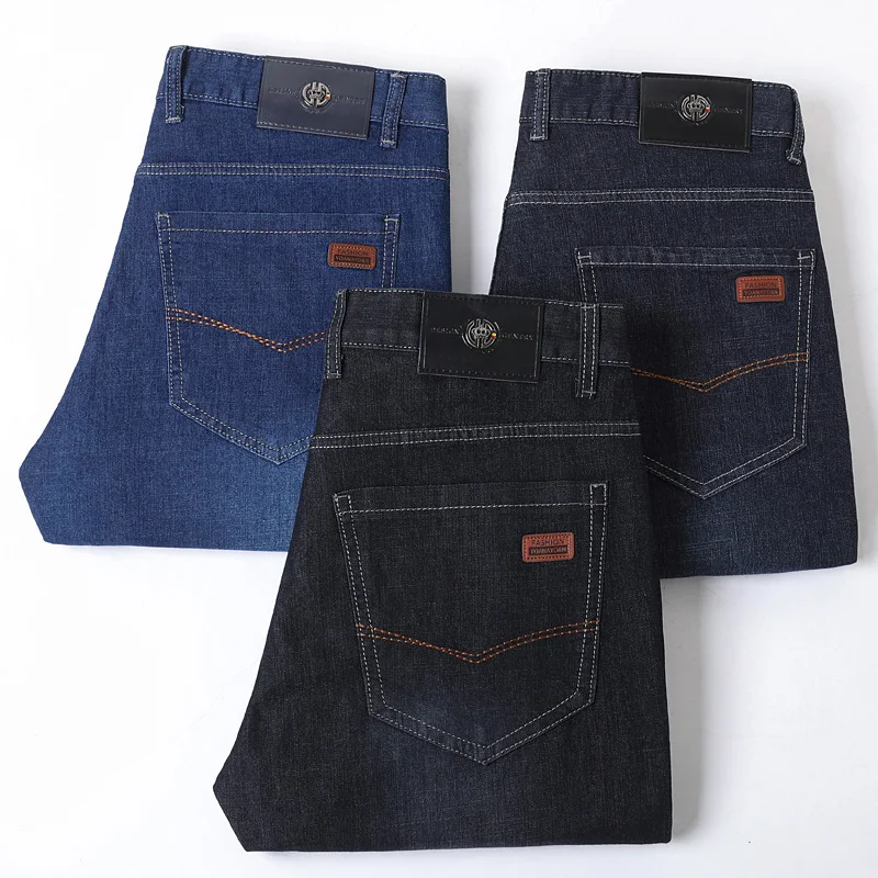 2025 New Fashion Men's Casual Black Blue Cotton Jeans Classic Style Male Denim Trousers Stretch Slim Fit Pants Plus Size 28-40 2