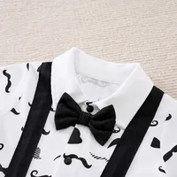 Boys Cartoon Printed Clothes Short Sleeve Bow Tie Romper  Moustache Cotton Baby Gentleman Newborn Toddler Baby Jumpsuit Print 3