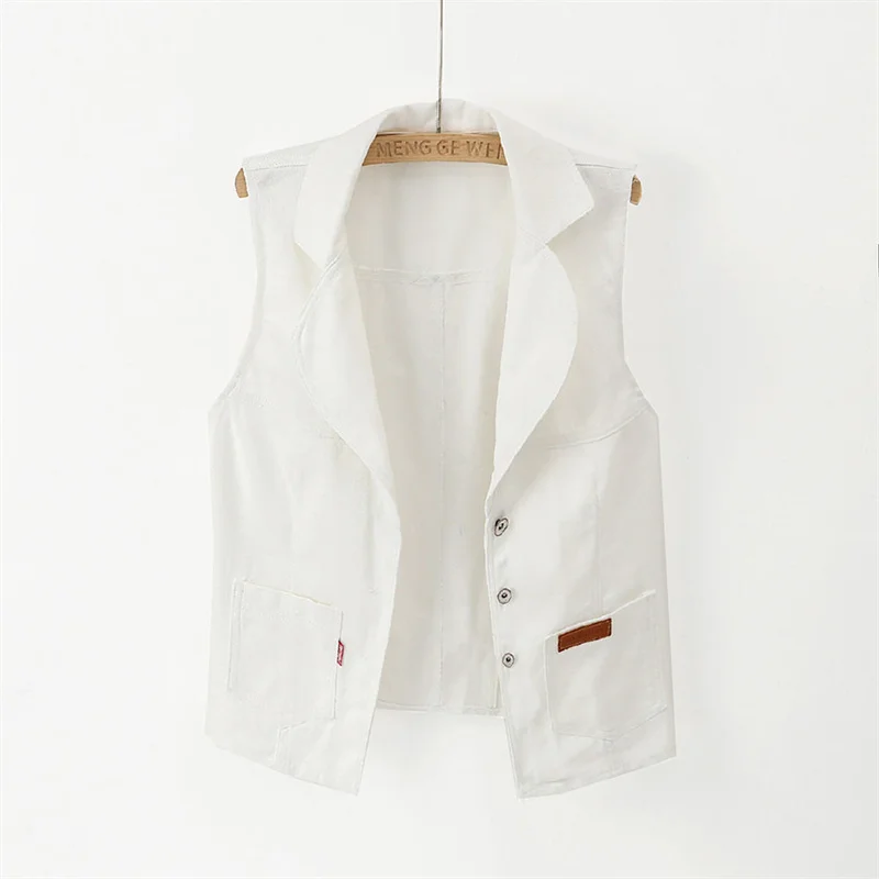 

2023 Denim Vest Women Spring Autumn New Sleeveless White Jeans Vest Jacket Female Coat Summer Jeans Waistcoat Women Top Outwear