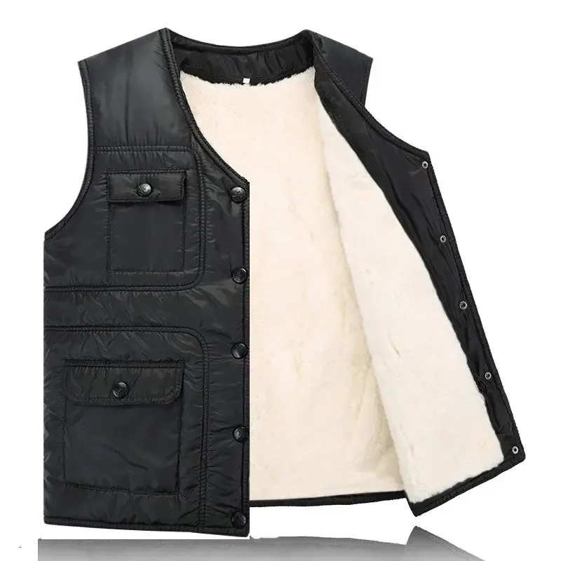Casual Working Winter Real sheep fur Short jacket Men shearling vest fur male inter mens Cashmere coat travel biker Padded Vest
