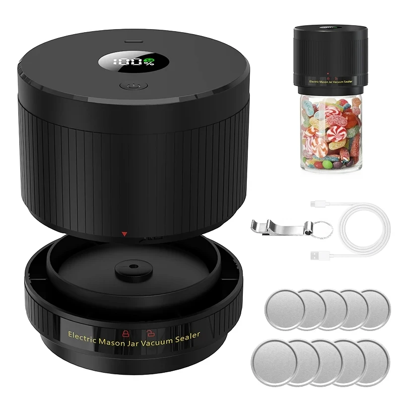 Wancle 전기 메이슨 항아리 진공기 LCD 디지털 디스플레이 무선 진공기 키..