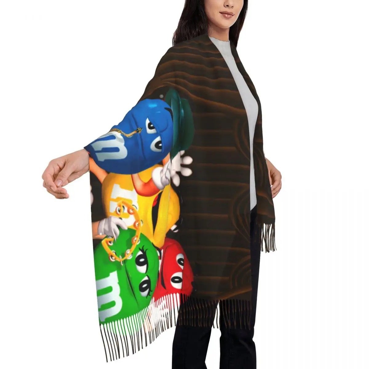 Customized Printed Funny M&M\'s Candy Scarf Women Men Winter Warm Scarves Chocolate Candy Shawls Wraps