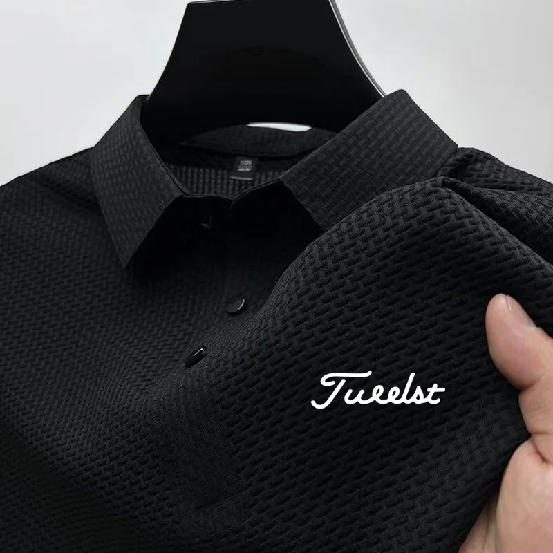 2024 wiosenno-letni nowy męski Golf klasyczny Top z krótkim rękawem luźna koszulka luksusowe lodowy jedwab koszulki Polo z wysokim marka jakości