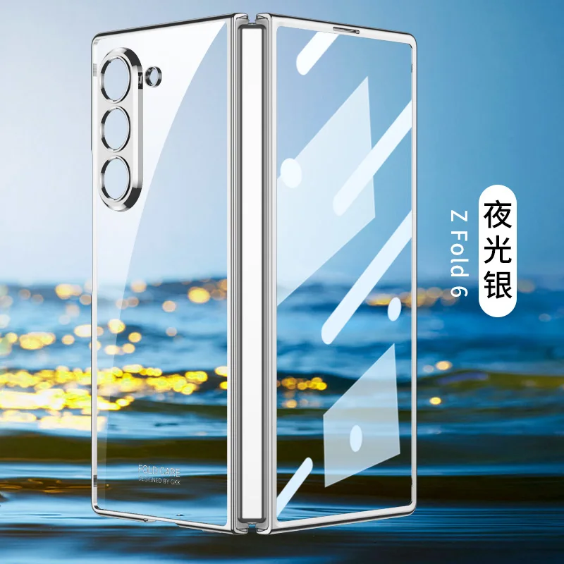 Ultra Thin Electroplating Transparent Case with Tempered Film and Shockproof Hard Back Cover