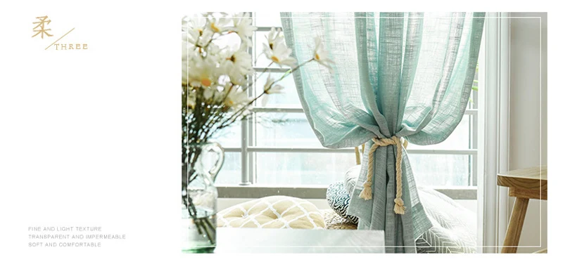 Solid Green Linen Tulle Curtains for Living Room Sheer Tulle for Kitchen Balcony Customizable Green Yarn Tulle Curtain blind curtain