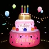 Inflatable Birthday Cake Outdoor Decorations with Candles LED Lighted Blow Up Happy Birthday Party Toys Home Garden Decorations 3