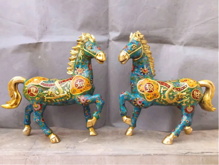 

Pure copper antique Cloisonne Enamel colored Chinese zodiac Tangma craft household office decoration