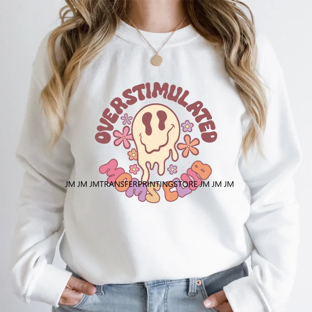 Iron On Blessed Mother's Day Design Overstimulated Moms Club Thermal Stickers DTF Transfers Ready To Press For Women T-shirts