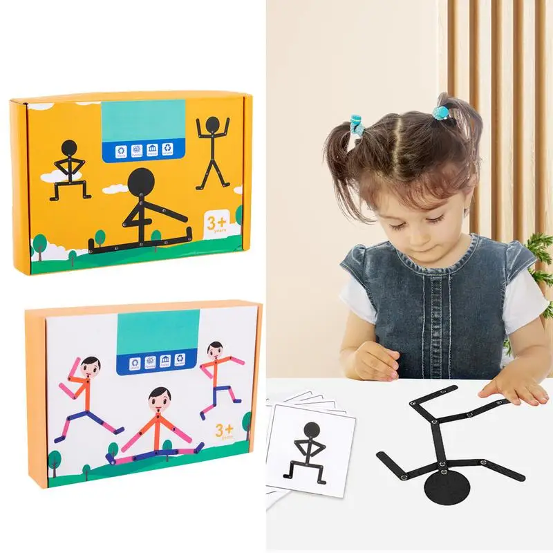 

Wood Robot Toy Adjustable Action Figure With Wooden Man Robots Montessori Interactive Toy With 24pcs Cards And 48pcs Action