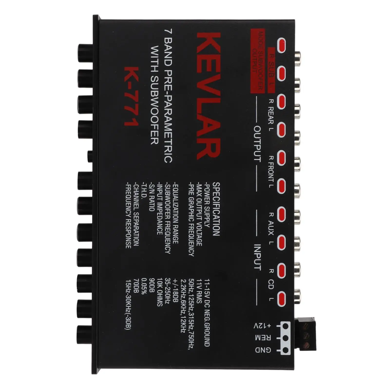 Car Audio Graphic Equalizer Universal Low Pass 7-Band Variable Gain Adjustment High Level Input EQ for stereo System