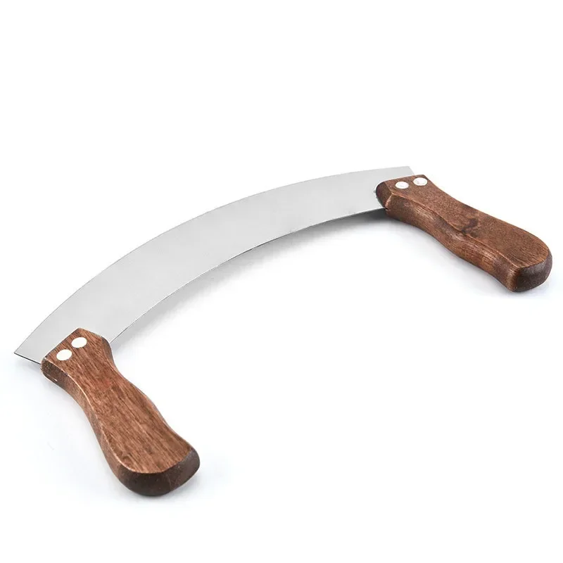 Stainless Steel Vegetable Nougat Knife Home Herb Pizza Cutter with Double Wooden Handle Kitchen Cutting Chopping Baking Tools food processor accessories