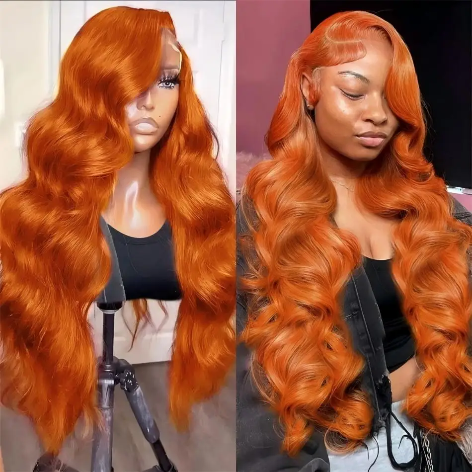 Ginger Human Hair Wigs 100% Body Wave Lace Front Wig 13X6 Hd Lace Frontal Wig Colored Brazilian Hair 250 Density For Black Women