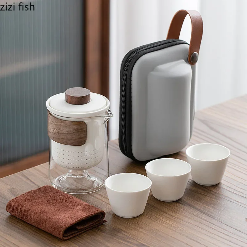 Portable Travel Tea Set Outdoor Ceramic Kung Fu Tea Set Glass Teas ...