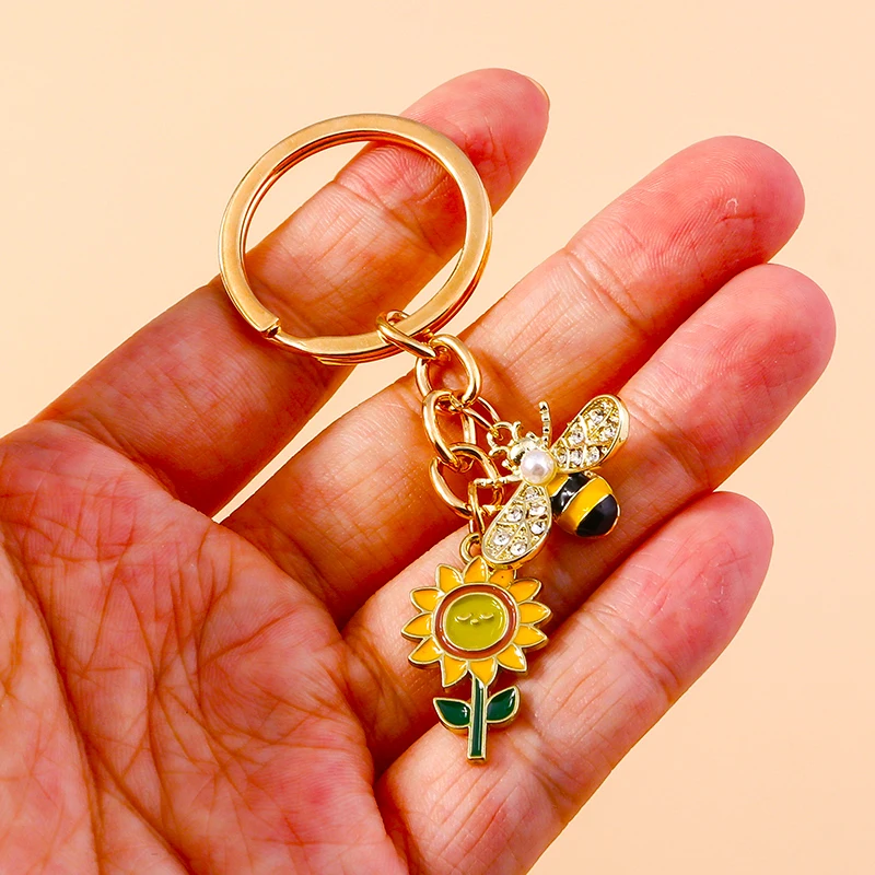Aihua Neue Nette Schlüsselbund Sonnenblume Blume Biene Schlüsselbund Souvenir Geschenke Für Frauen Schlüsselanhänger Handtasche Anhänger Zubehör Schmuck Geschenk – Detail 9