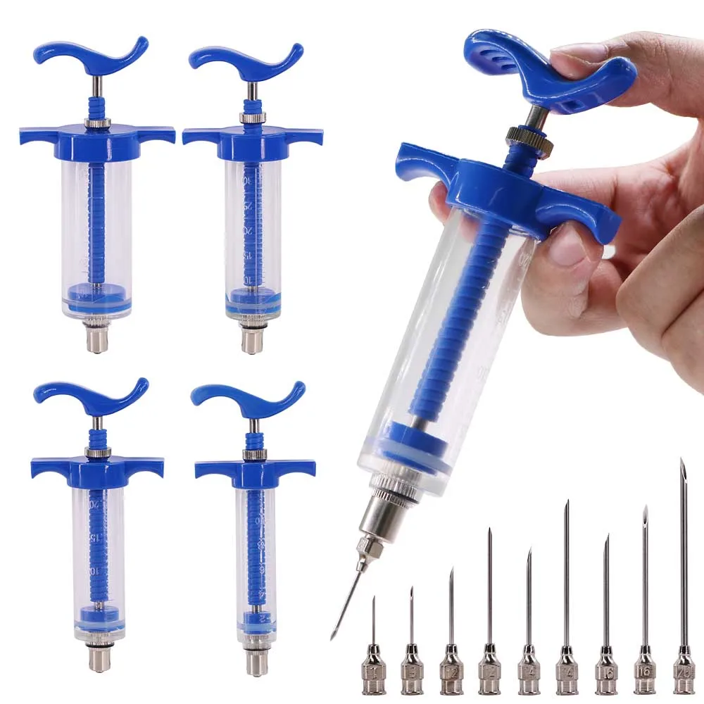 10/20/30/50ml Veterinary Tool Syringe Vaccine Injection Adjustable Dose 304 Stainless Steel Pinhead Dispensing Livestock Poultry