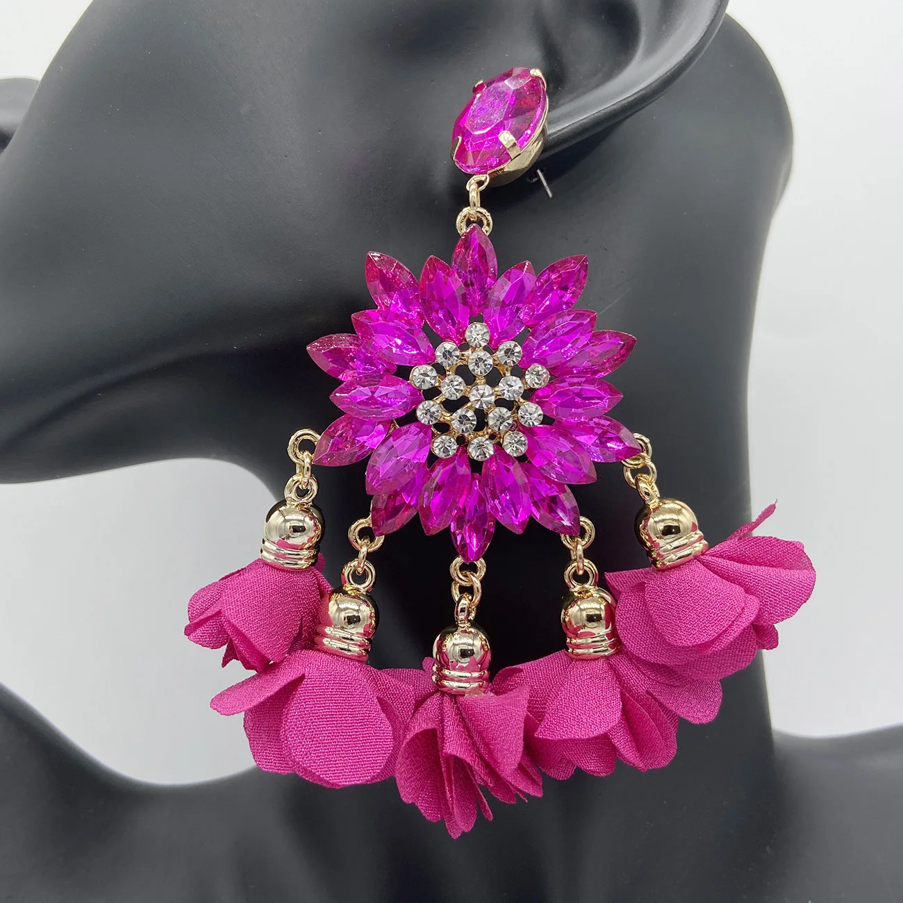 

Boho Flower Tassel Earrings For Women Large Crystal Pendant Rhinestone Statement Earring Fashion Jewelry Indian Earrings