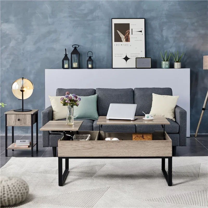 

Alden Design Lift Top Coffee Table with Hidden Storage Compartments, Taupe living room furniture coffee table