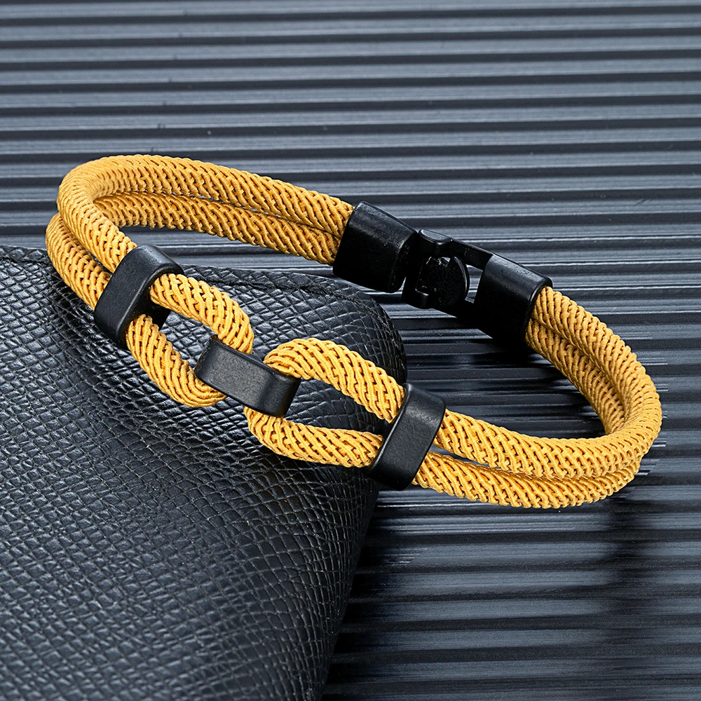 Pulsera De Cuerda Marinera COOLSTEELANDBEYOND - Algodón Blanco Y Negro, Cierre De Aleación, Ajustable