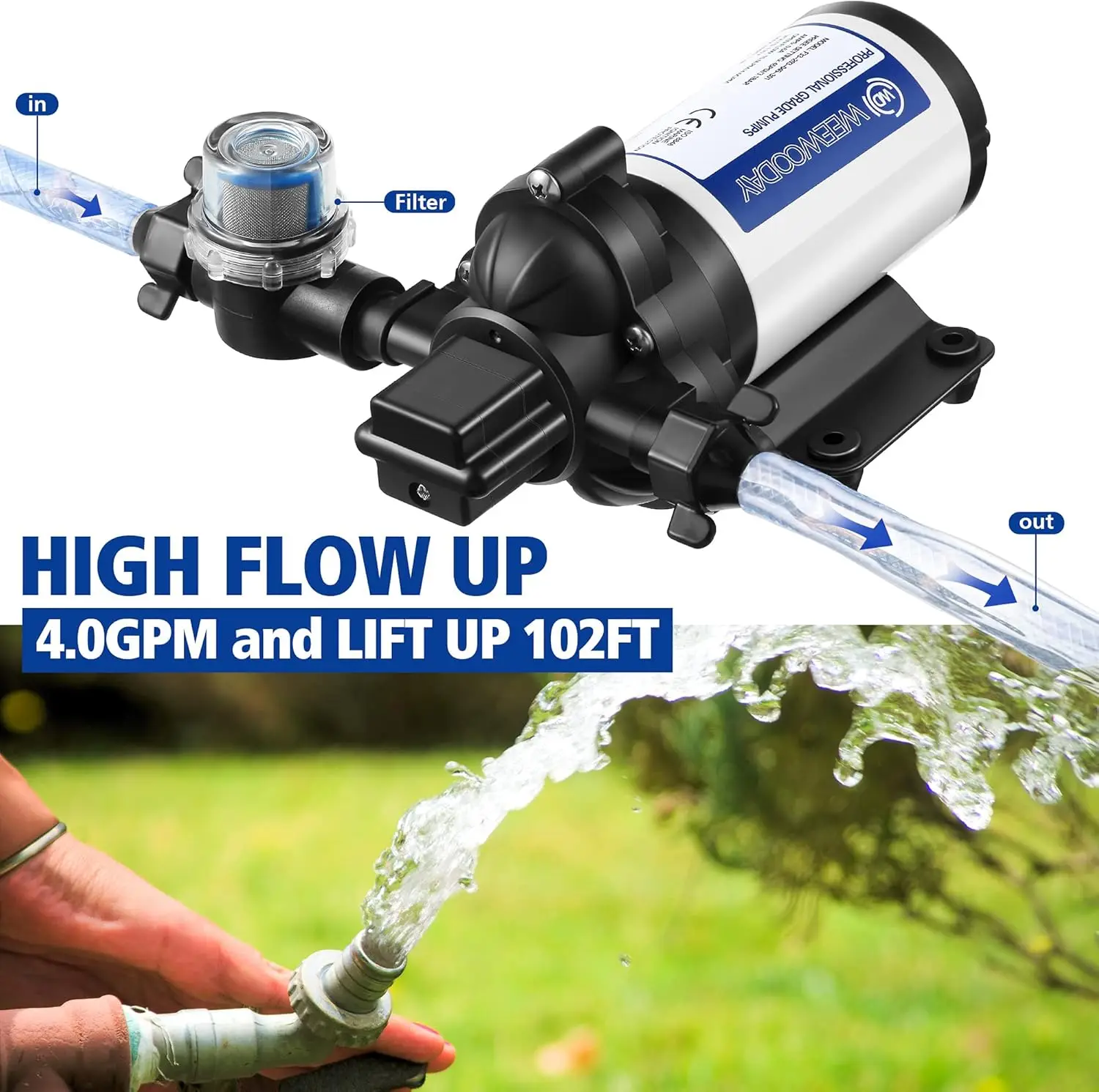 Water Pressure Diaphragm Pump Industrial 115V Self Priming 4 Gpm 45 Psi Water Booster Pump with Power Plug
