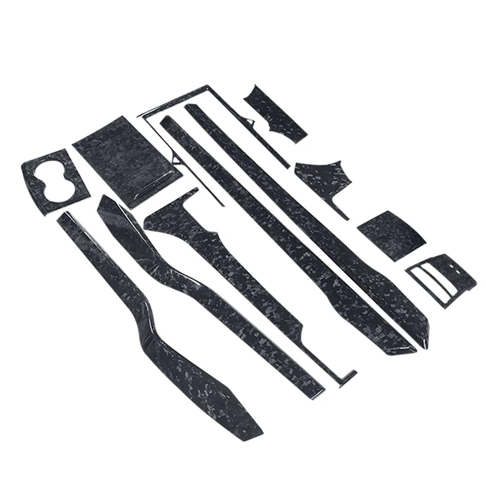 Forged Carbon Fiber Interior Trims Center Console Kits Dash Cover Door Panels For Tesla Model X 2016-2022 1