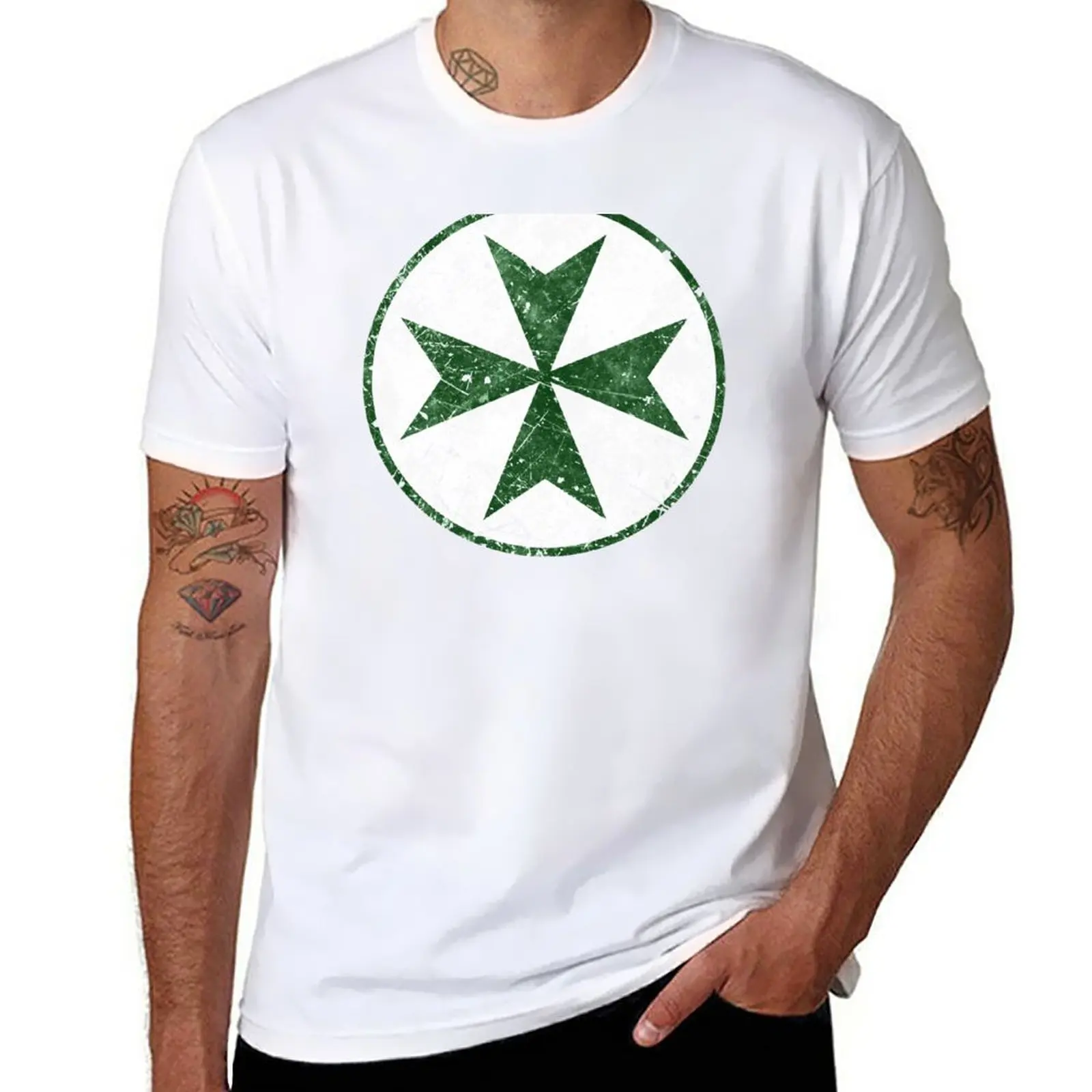 

New Order of Saint Lazarus Green Cross T-Shirt boys white t shirts tops kawaii clothes mens clothing